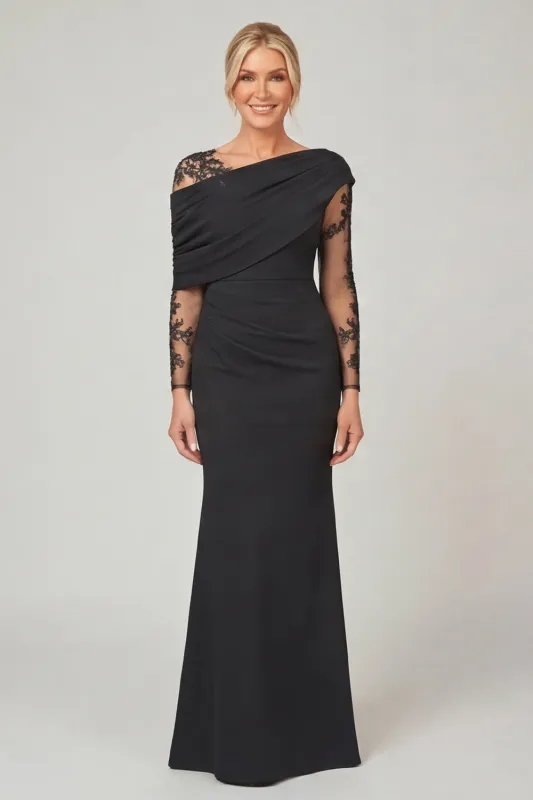Black Mermaid Mother of the Bride Dress with Sheer Lace Sleeves made by Wedtrend