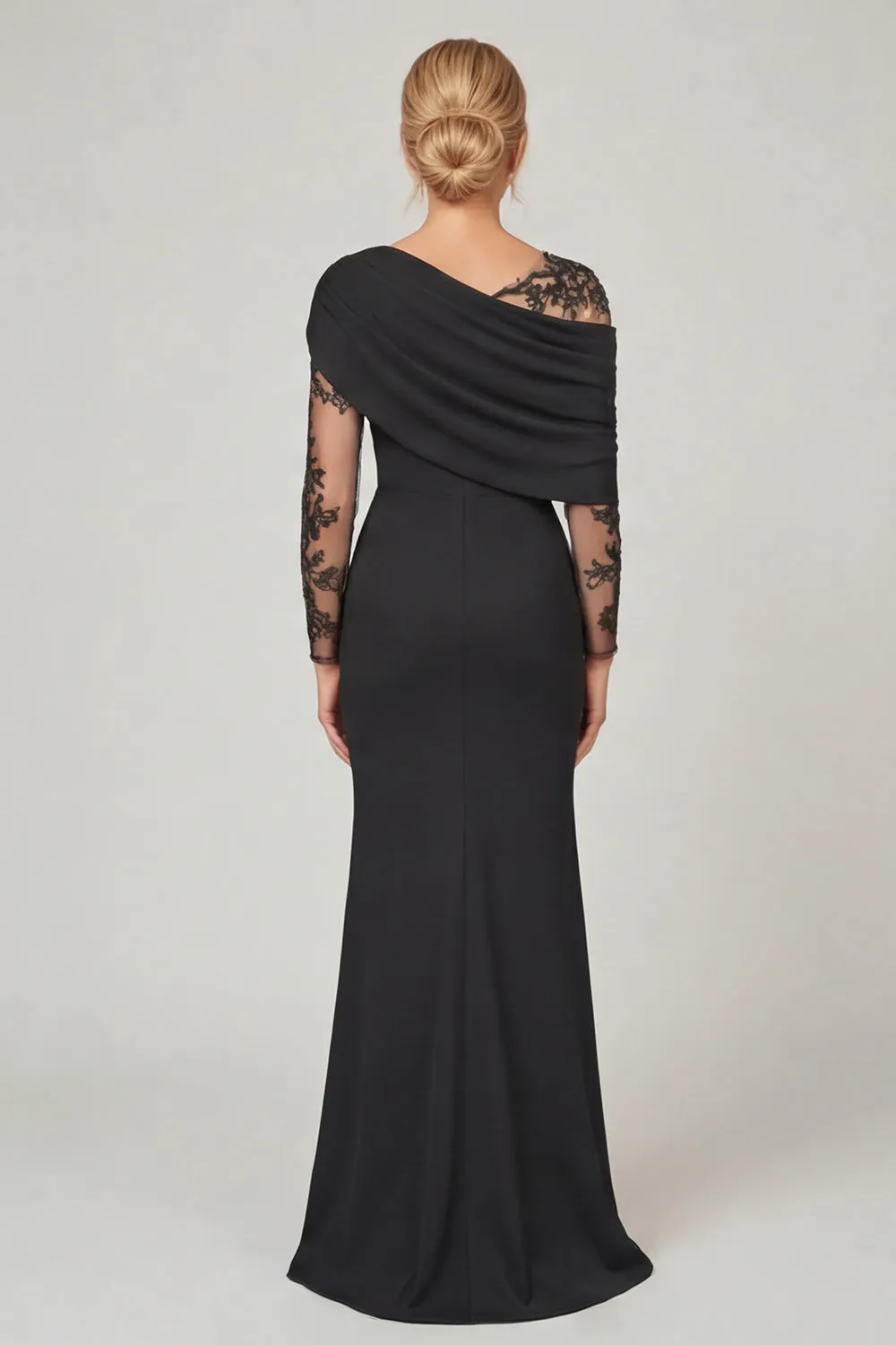 Black Mermaid Mother of the Bride Dress with Sheer Lace Sleeves sold by Wedtrend product image thumbnail 2