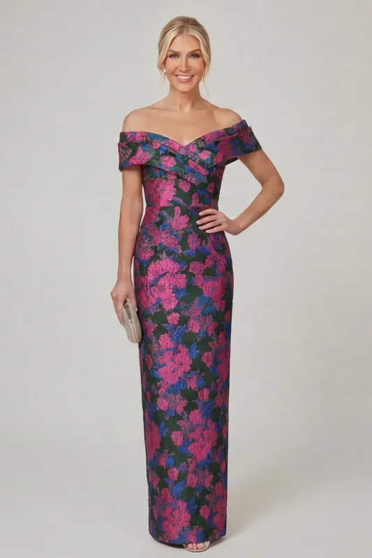 Off the Shoulder Fuchsia Sheath Printed Floral Long Mother of the Bride Dress made by Wedtrend