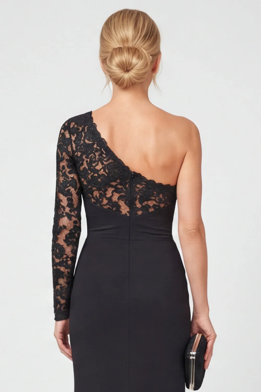 One Shoulder Black Mermaid Lace Long Mother of the Bride Dress sold by Wedtrend product image thumbnail 5