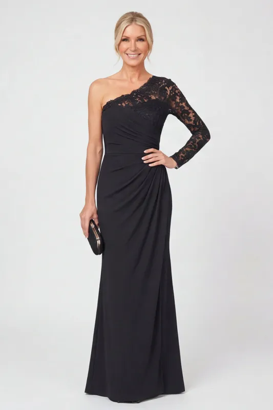One Shoulder Black Mermaid Lace Long Mother of the Bride Dress made by Wedtrend