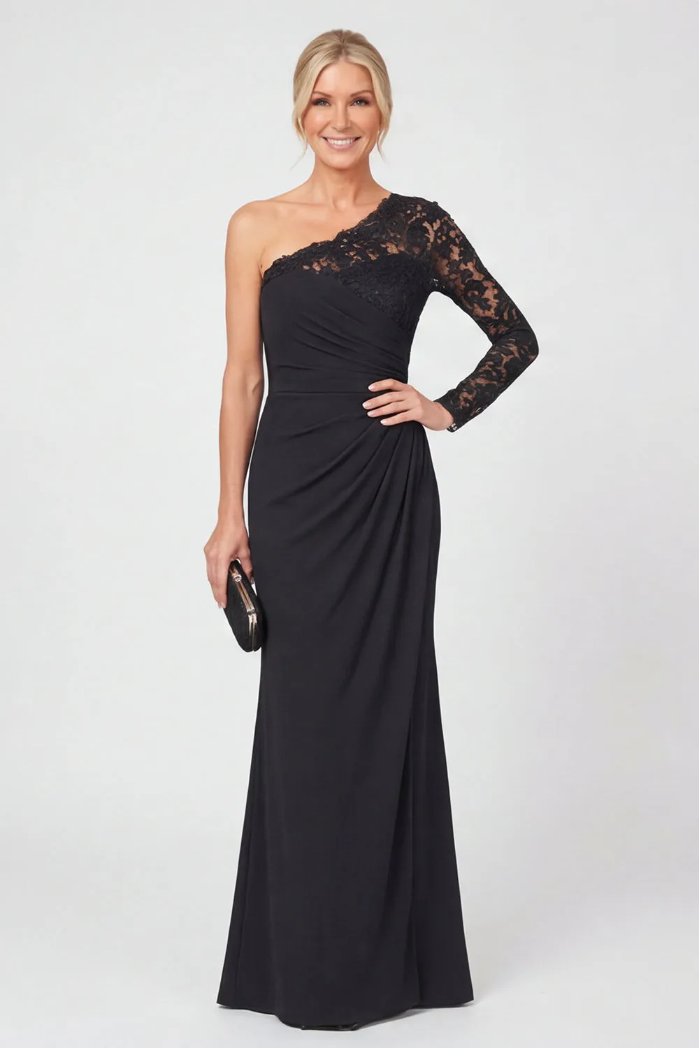One Shoulder Black Mermaid Lace Long Mother of the Bride Dress sold by Wedtrend