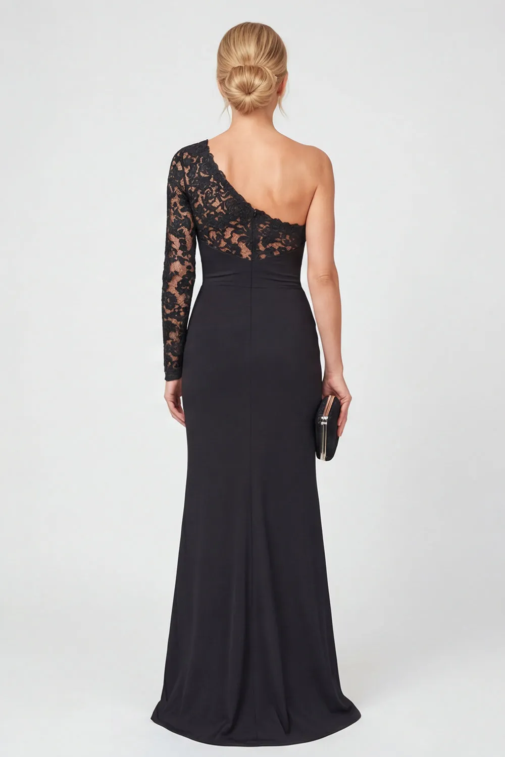 One Shoulder Black Mermaid Lace Long Mother of the Bride Dress sold by Wedtrend product image thumbnail 2