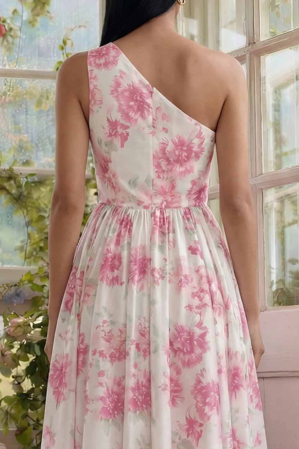 One Shoulder White A Line Floral Wedding Guest Dress sold by Wedtrend product image thumbnail 4