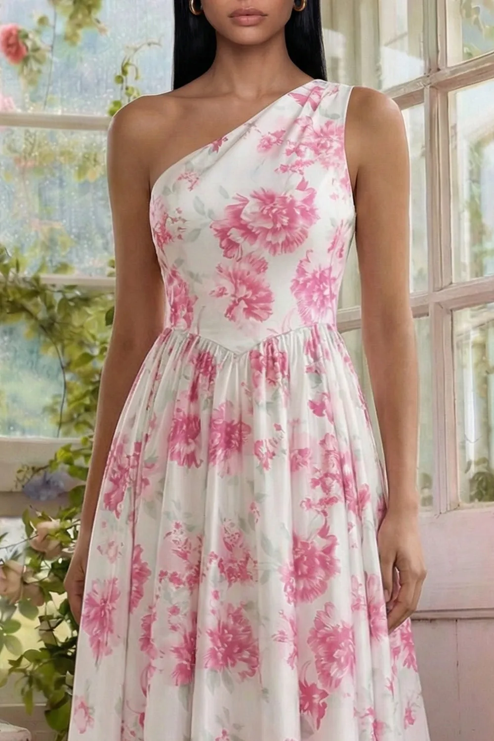 One Shoulder White A Line Floral Wedding Guest Dress sold by Wedtrend product image thumbnail 3