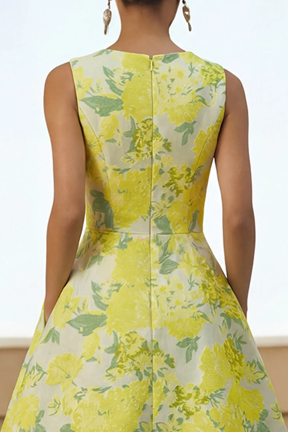 Floral A Line Yellow Midi Wedding Guest Dress with Pockets sold by Wedtrend product image thumbnail 4