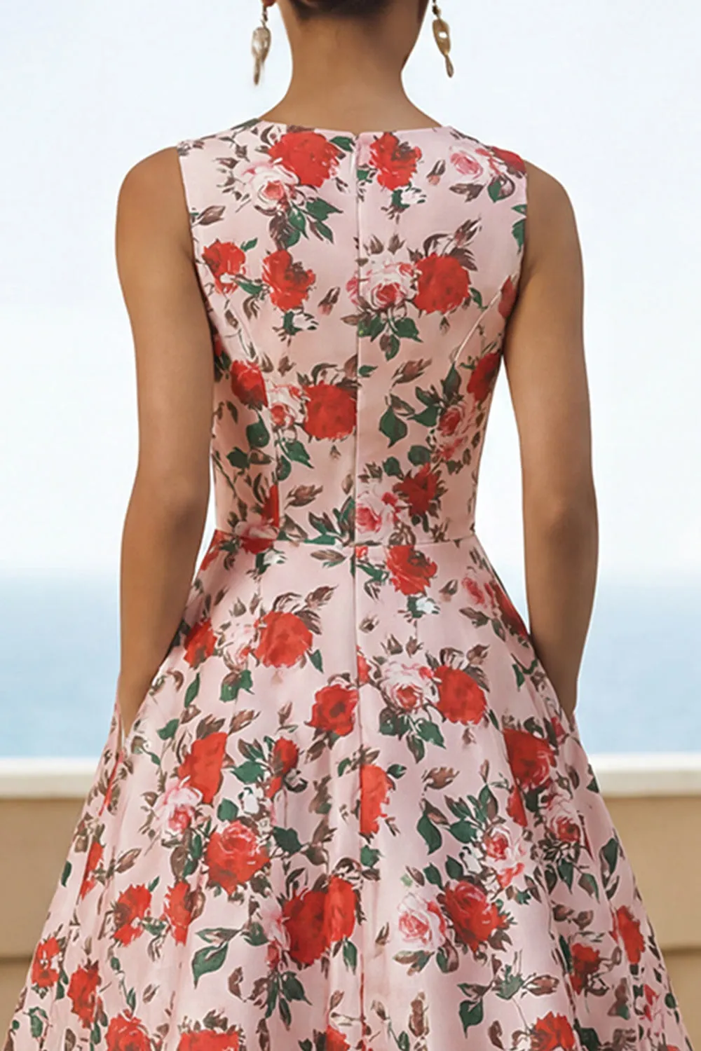 Pink Floral A Line Midi Wedding Guest Dress with Pockets sold by Wedtrend product image thumbnail 4
