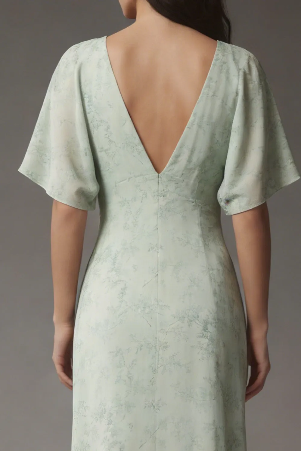 Floral A Line V Neck Dusty Sage Maxi Wedding Guest Dress sold by Wedtrend product image thumbnail 4