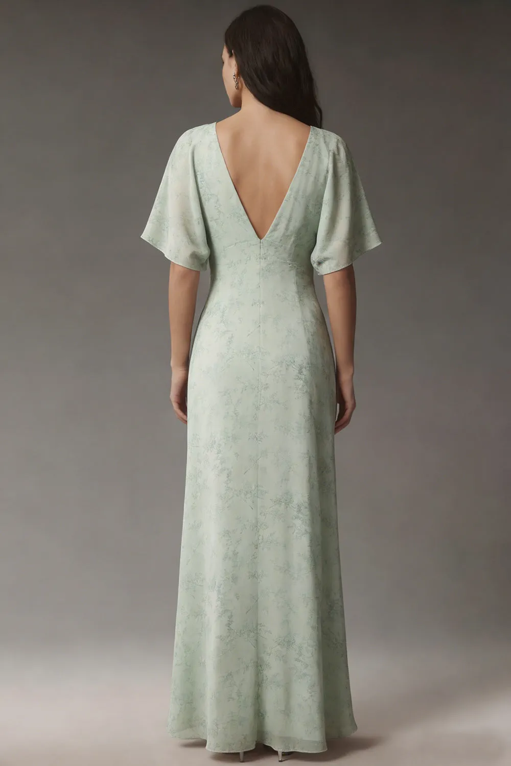 Floral A Line V Neck Dusty Sage Maxi Wedding Guest Dress sold by Wedtrend product image thumbnail 2