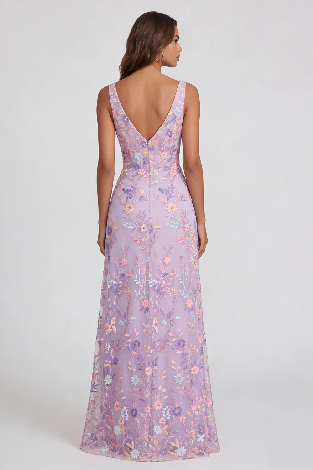 Floral Lilac Applique A Line V Neck Maxi Wedding Guest Dress with Slit sold by Wedtrend product image thumbnail 2