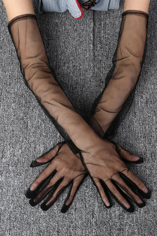 Black Sheer Long Evening Gloves made by Wedtrend