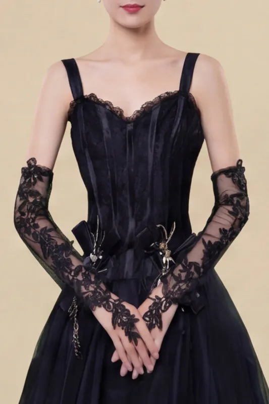 Black Floral Sheer Gloves made by Wedtrend