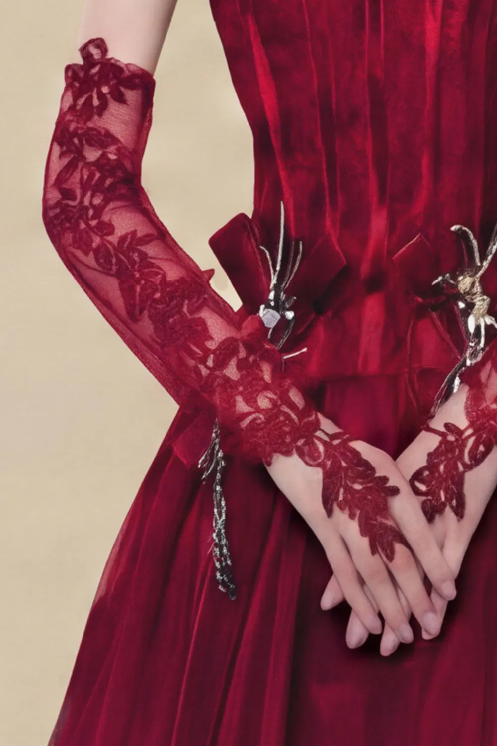 Black Floral Sheer Gloves sold by Wedtrend product image thumbnail 4