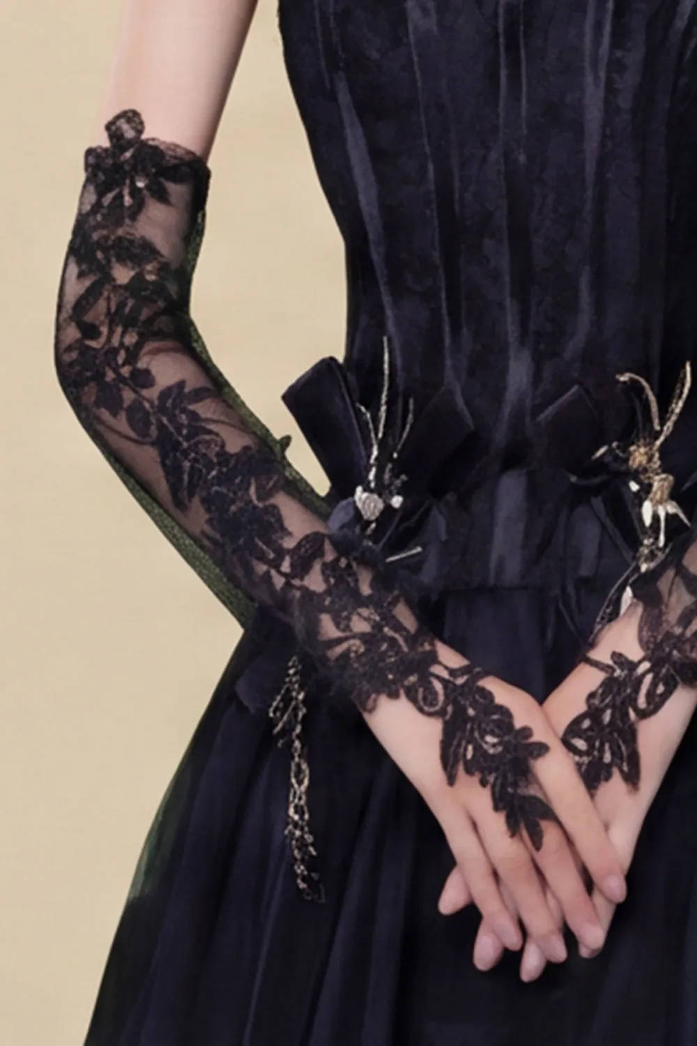 Black Floral Sheer Gloves sold by Wedtrend product image thumbnail 2