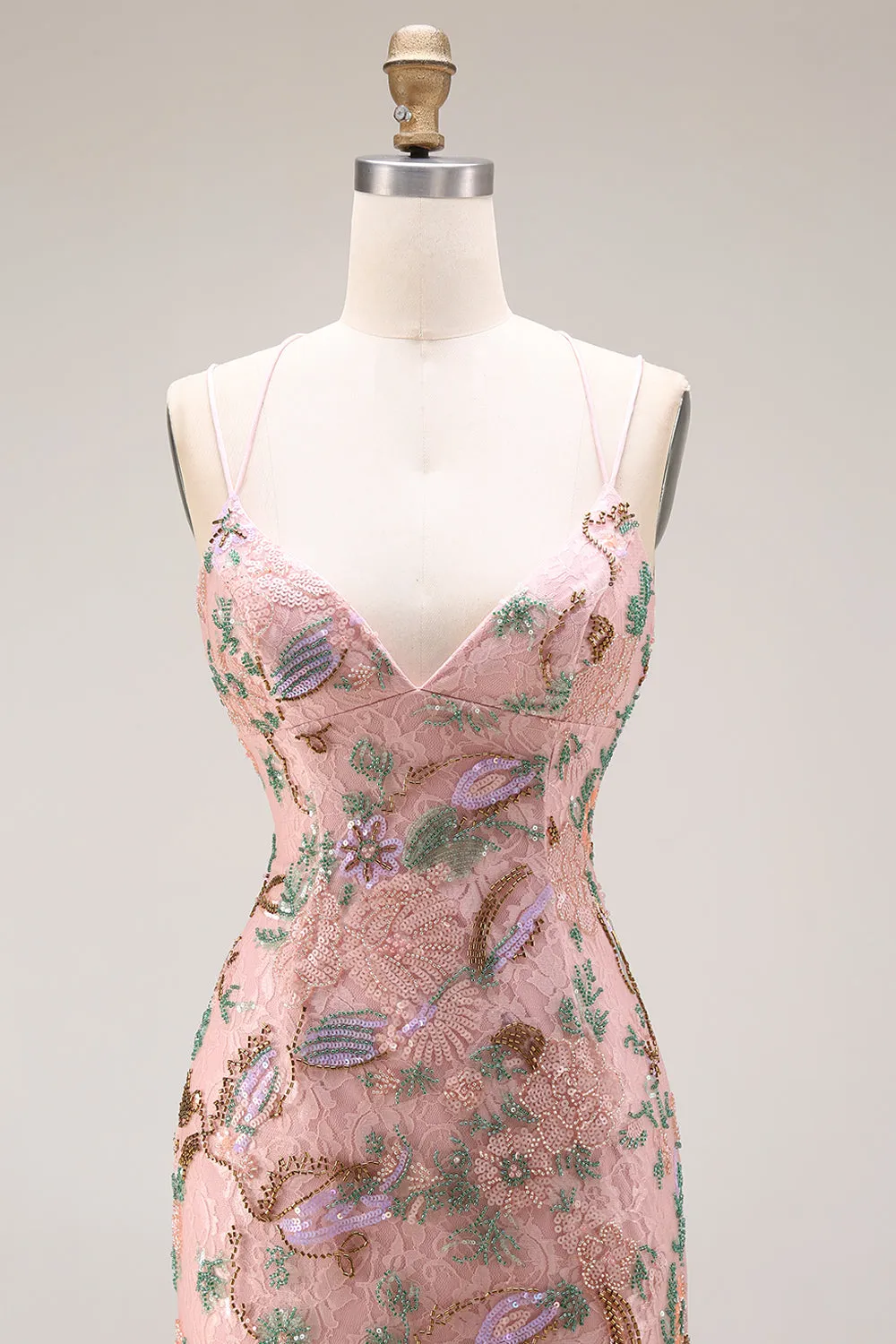 Blush Sequin Beaded Mermaid Long Prom Dress with Lace-up Back sold by Wedtrend product image thumbnail 4