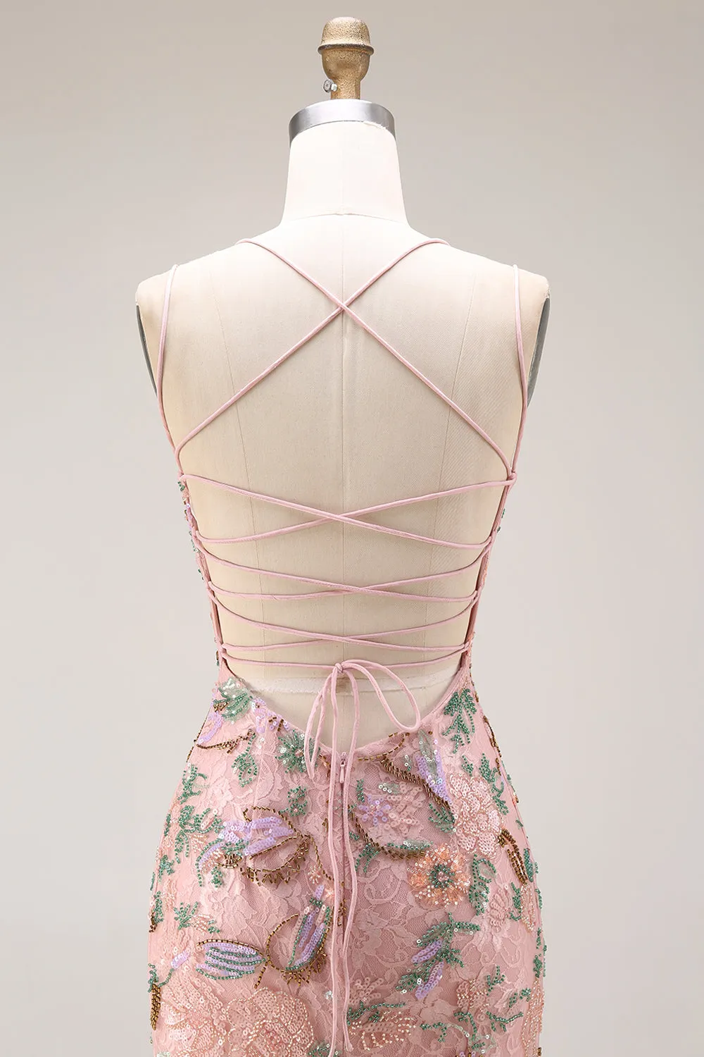 Blush Sequin Beaded Mermaid Long Prom Dress with Lace-up Back sold by Wedtrend product image thumbnail 5