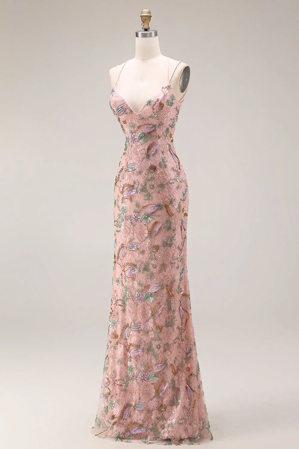 Blush Sequin Beaded Mermaid Long Prom Dress with Lace-up Back sold by Wedtrend product image thumbnail 3