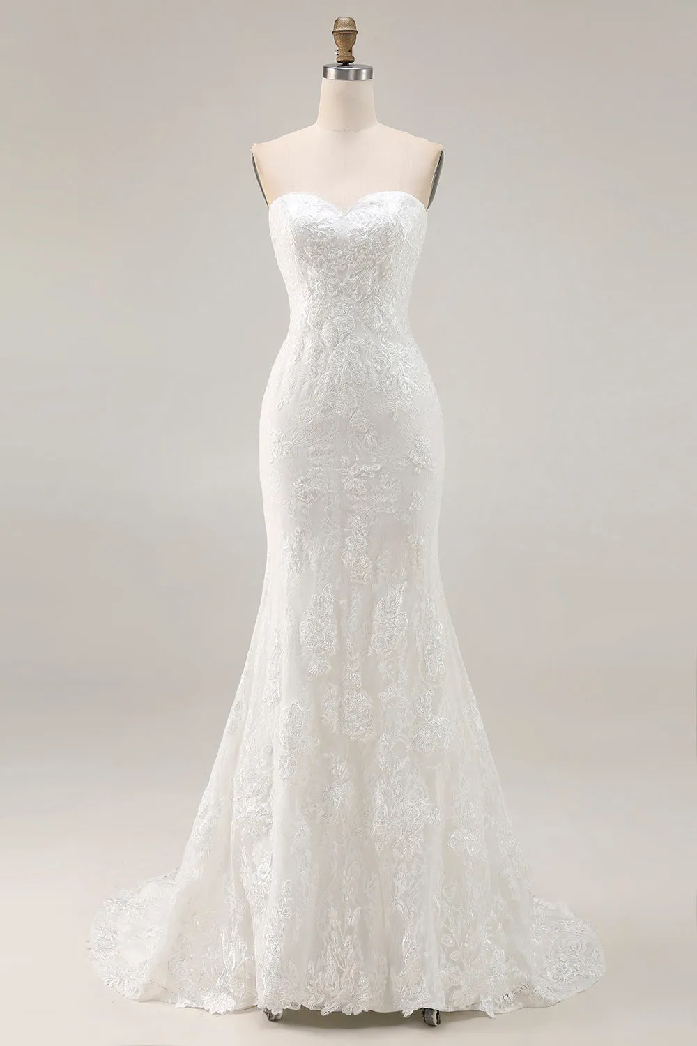 Strapless Ivory Mermaid Lace Long Wedding Dress sold by Wedtrend
