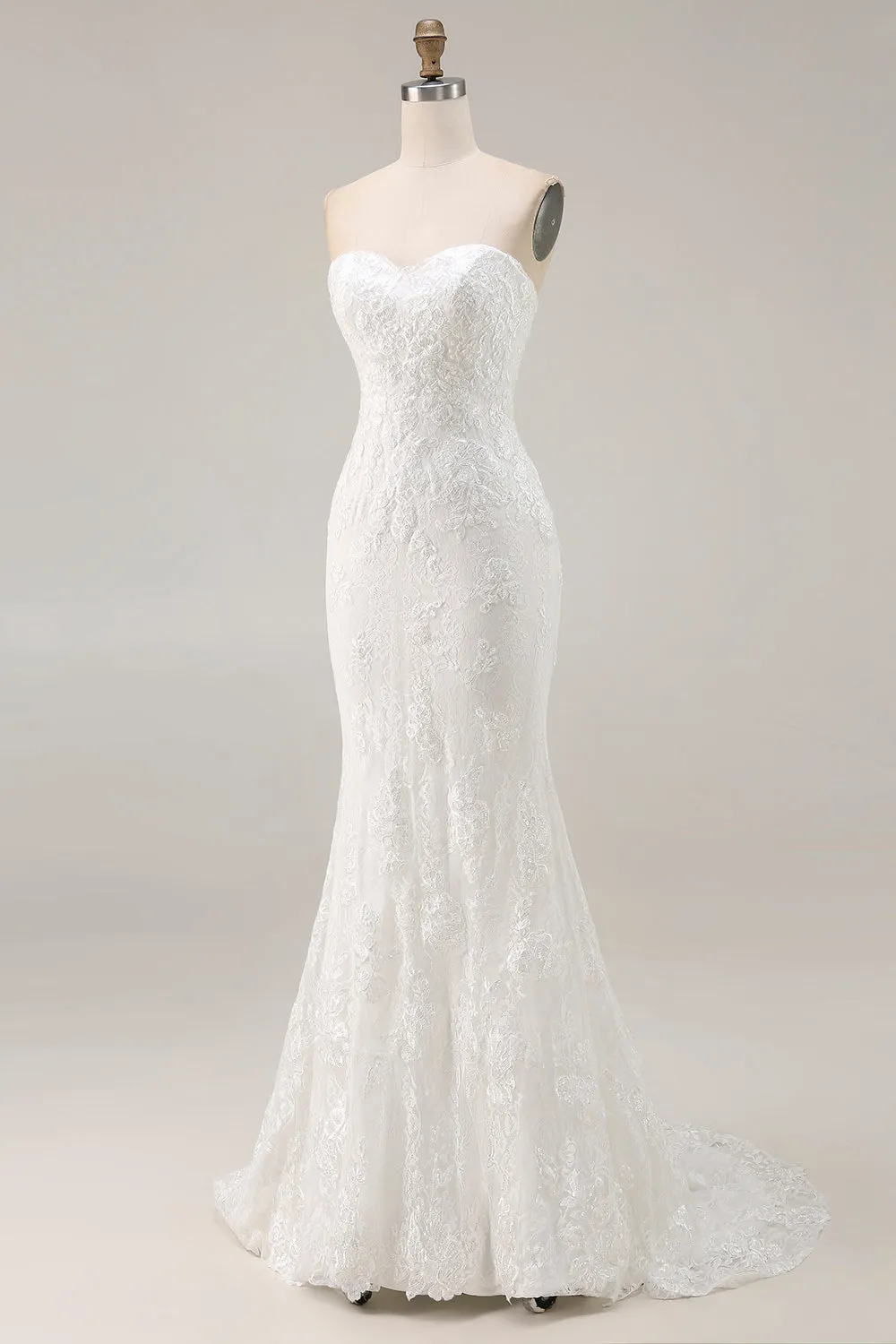 Strapless Ivory Mermaid Lace Long Wedding Dress sold by Wedtrend product image thumbnail 3