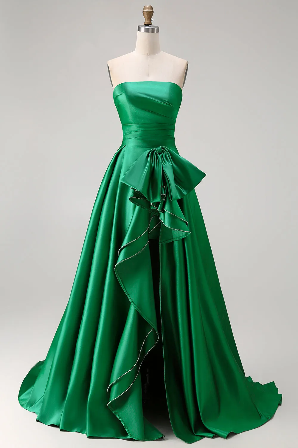 Strapless Dark Green Detachable A Line Long Prom Dress with Ruffles sold by Wedtrend