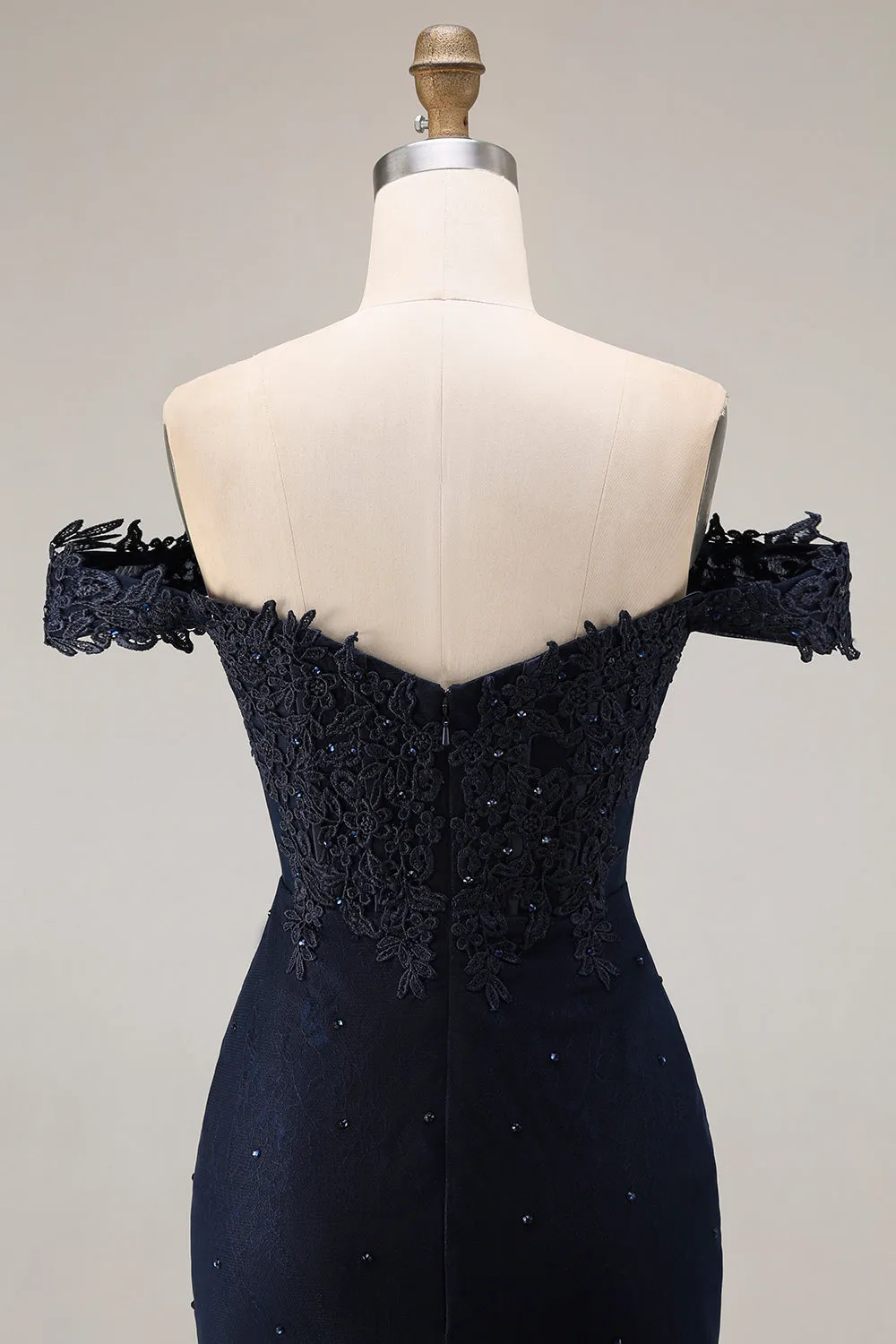 Off the Shoulder Navy Mermaid Applique Long Prom Dress sold by Wedtrend product image thumbnail 5