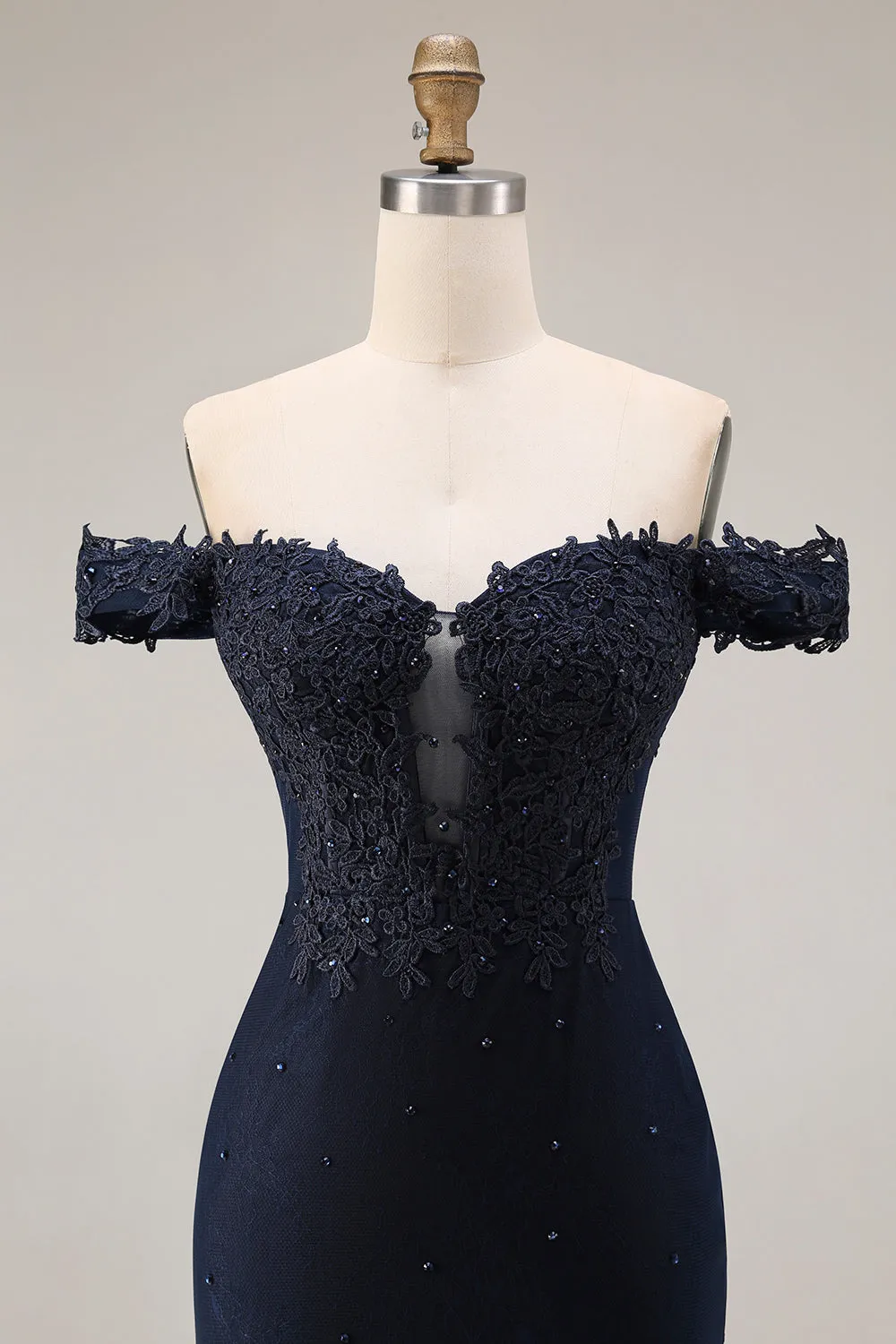 Off the Shoulder Navy Mermaid Applique Long Prom Dress sold by Wedtrend product image thumbnail 4