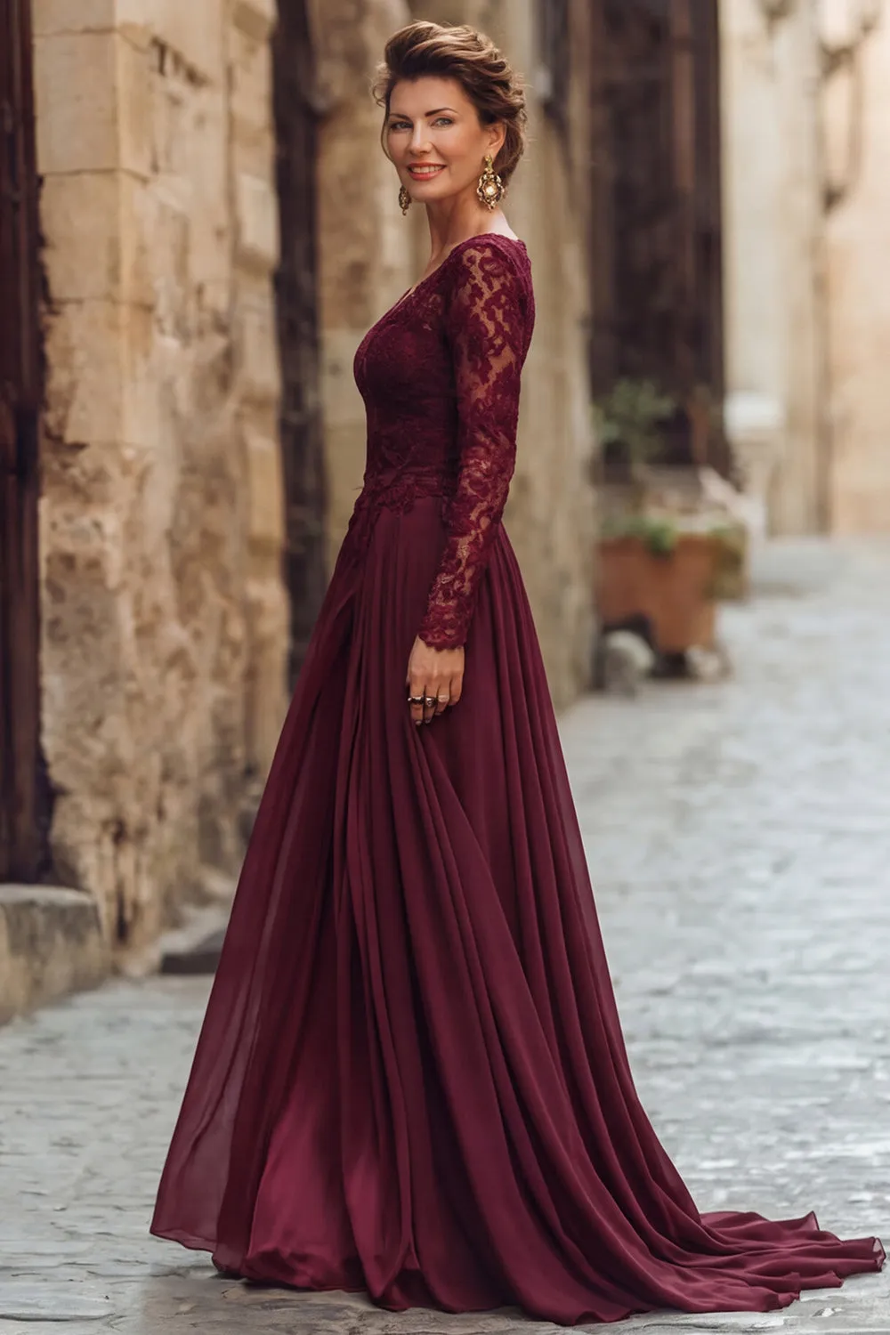 Cabernet V Neck A Line Lace Long Mother of the Bride Dress sold by Wedtrend product image thumbnail 3