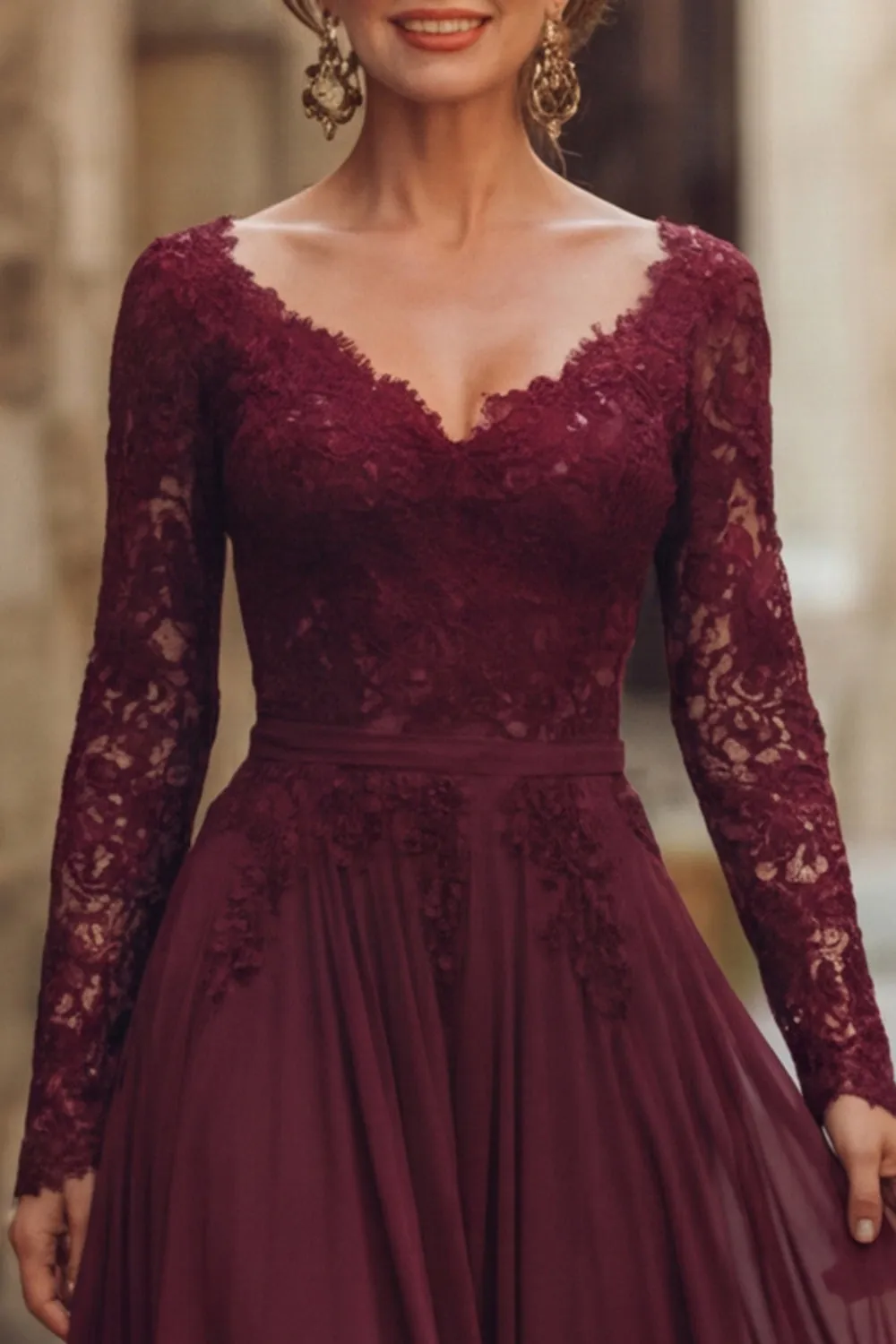 Cabernet V Neck A Line Lace Long Mother of the Bride Dress sold by Wedtrend product image thumbnail 4
