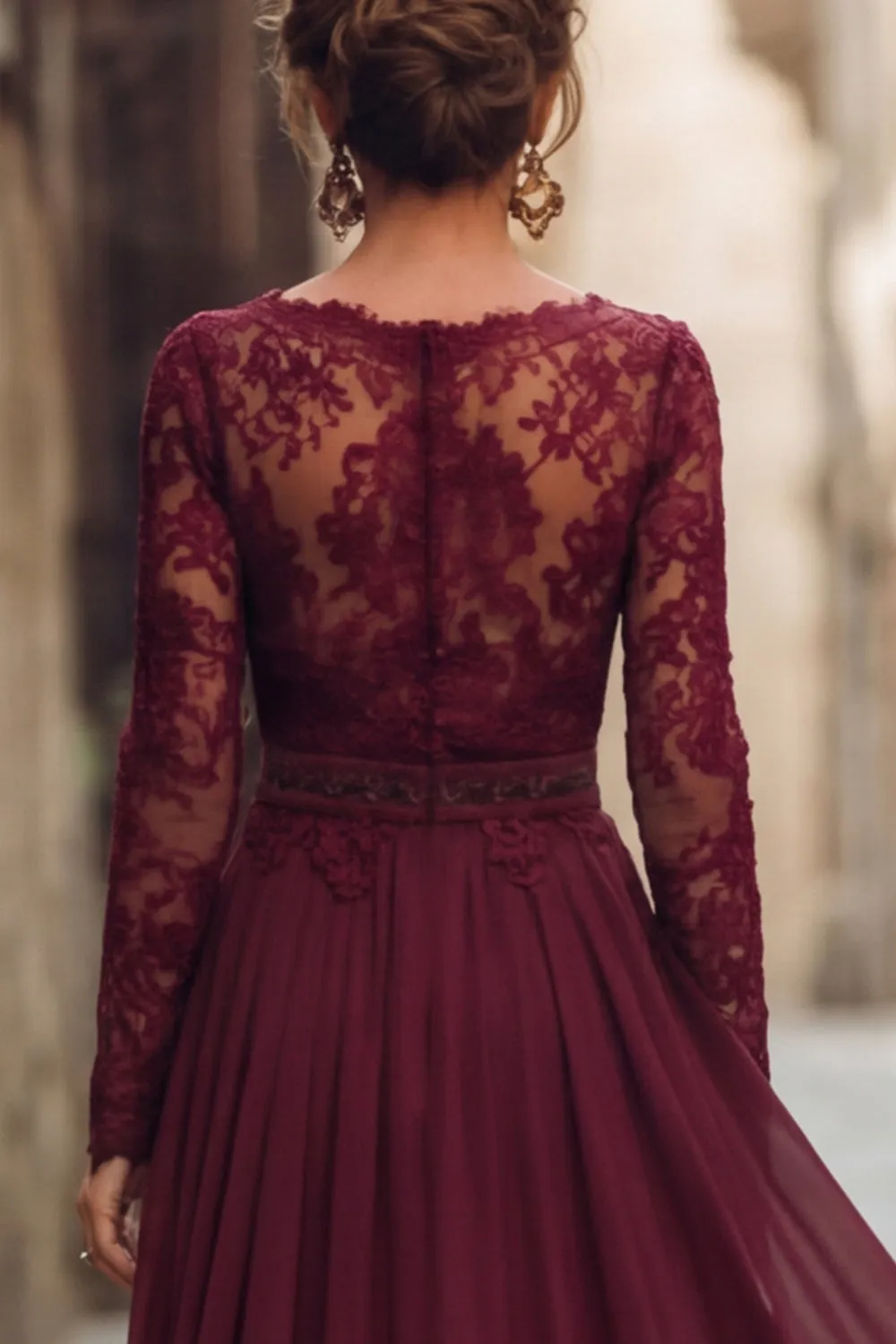Cabernet V Neck A Line Lace Long Mother of the Bride Dress sold by Wedtrend product image thumbnail 5
