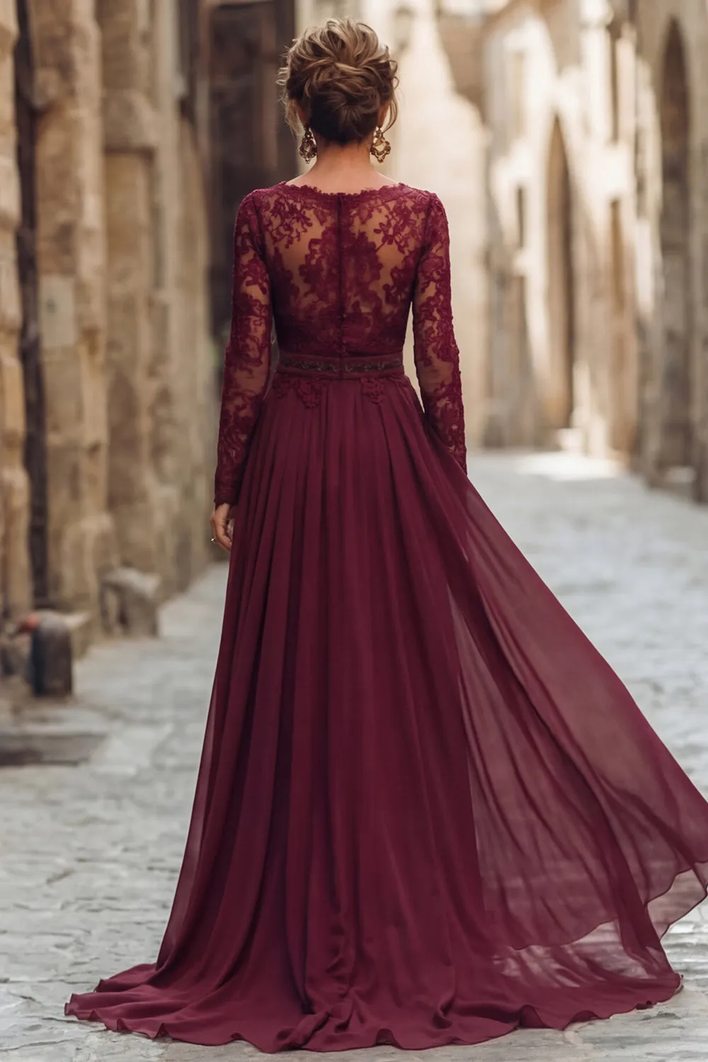 Cabernet V Neck A Line Lace Long Mother of the Bride Dress sold by Wedtrend product image thumbnail 2