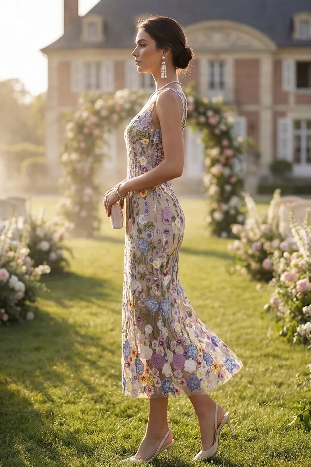 Floral Apricot Appliqued Sheath Spring Wedding Guest Dress sold by Wedtrend product image thumbnail 2