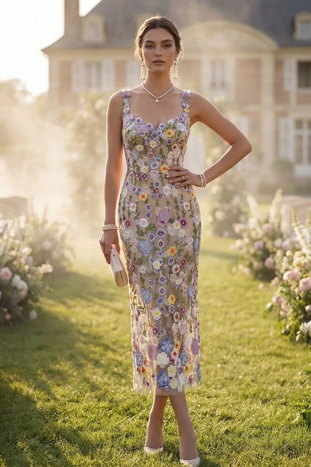 Floral Apricot Appliqued Sheath Spring Wedding Guest Dress sold by Wedtrend