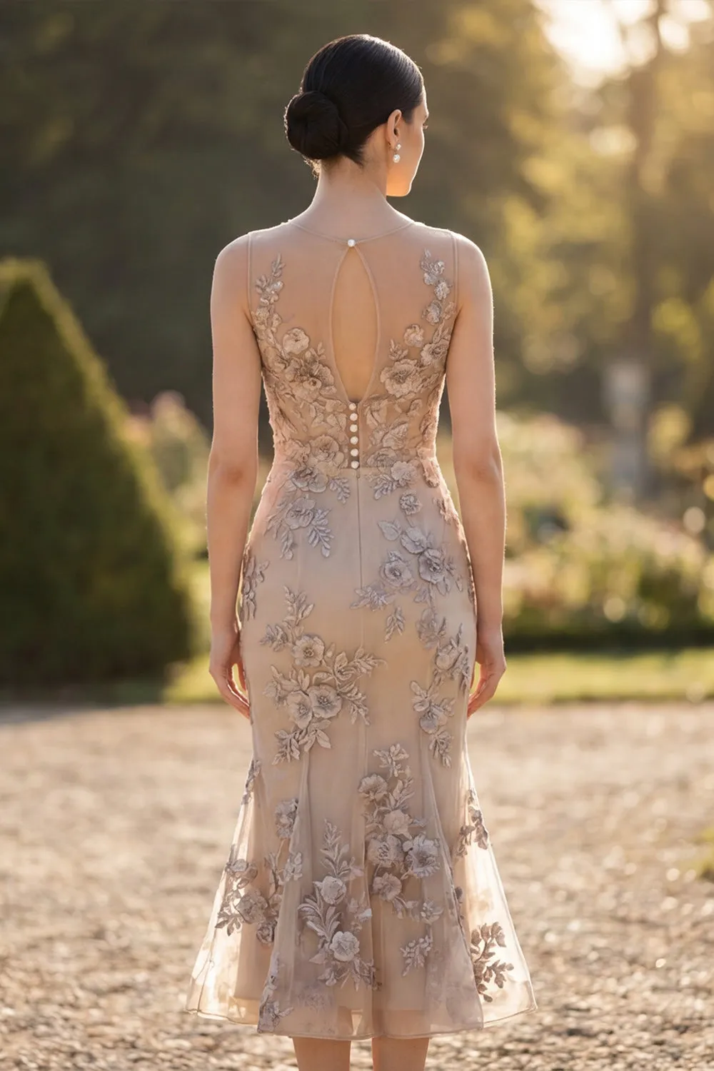 Apricot Mermaid Appliqued Midi Wedding Guest Dress sold by Wedtrend product image thumbnail 2