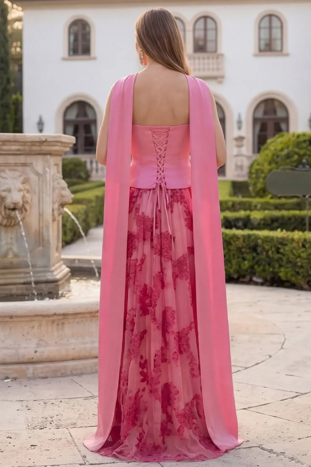 Fuchsia Appliqued A Line Long Bridesmaid Dress with Streamer sold by Wedtrend product image thumbnail 2