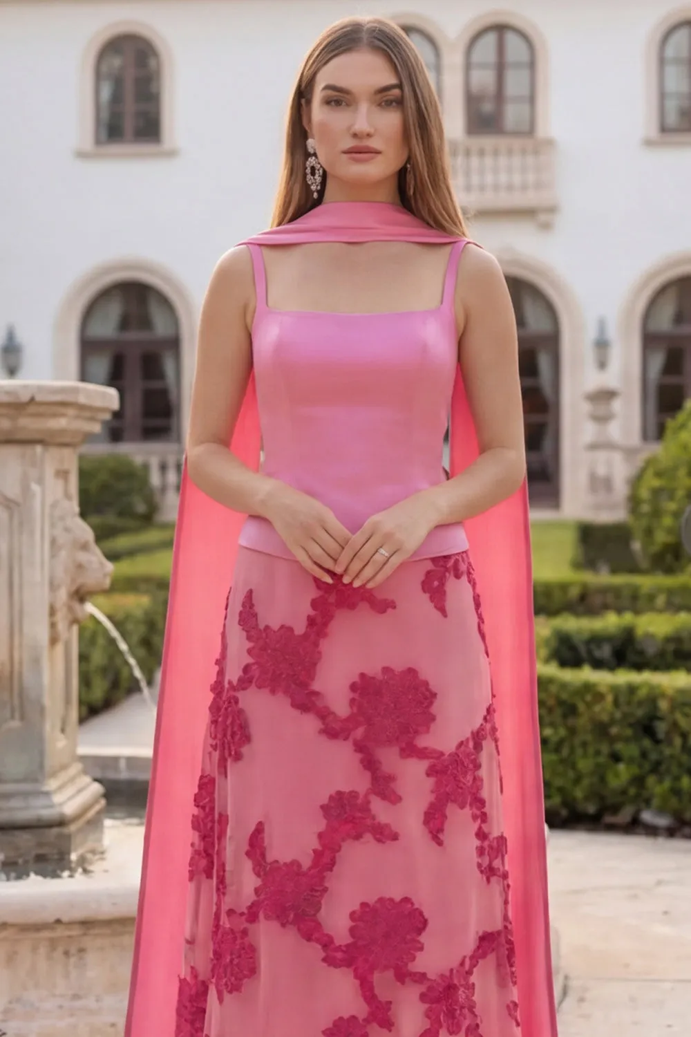 Fuchsia Appliqued A Line Long Bridesmaid Dress with Streamer sold by Wedtrend product image thumbnail 4