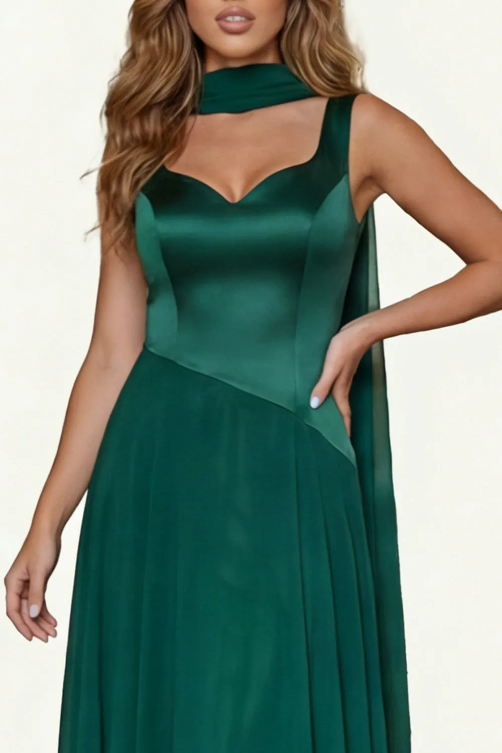 Dark Green Satin A Line Long Bridesmaid Dress with Streamer sold by Wedtrend product image thumbnail 4