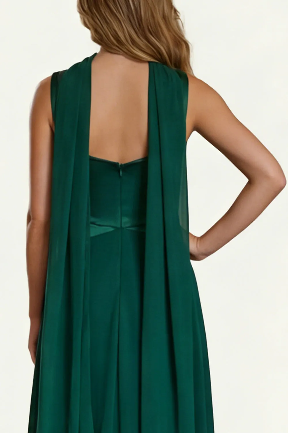 Dark Green Satin A Line Long Bridesmaid Dress with Streamer sold by Wedtrend product image thumbnail 5