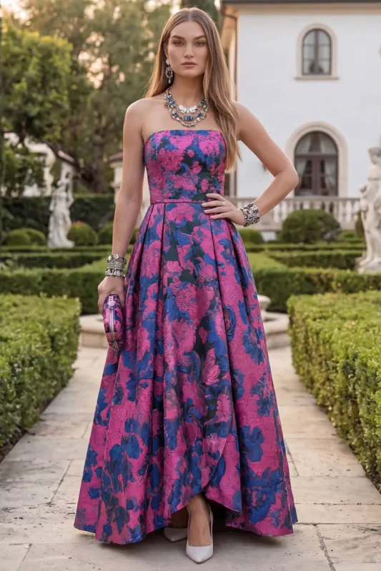 Fuchsia Strapless A Line Printed Long Wedding Guest Dress made by Wedtrend