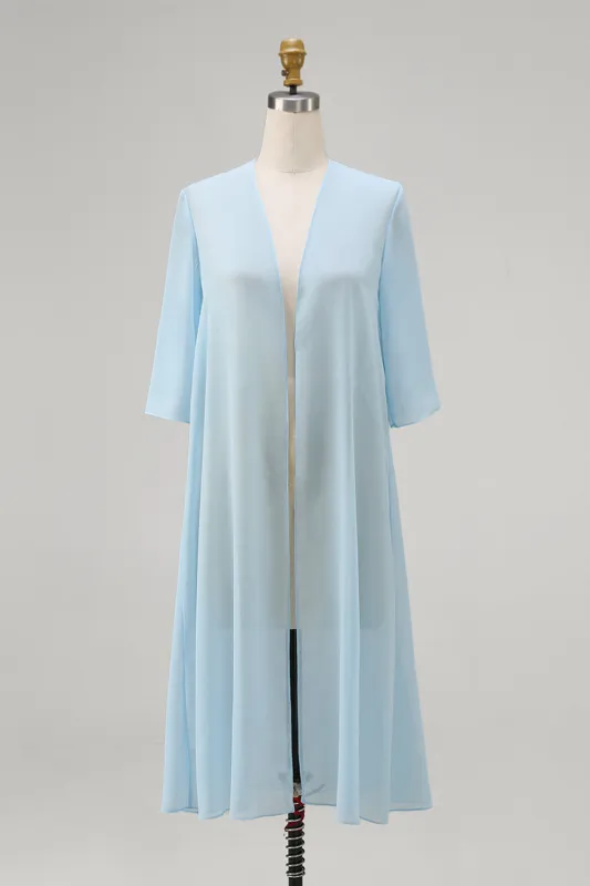 Light Blue Chiffon Midi Capelet with Half Sleeves made by Wedtrend