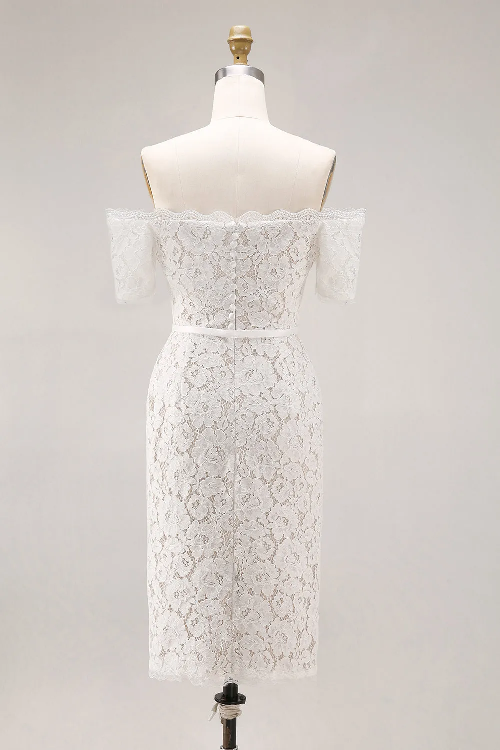 Ivory Off the Shoulder Sheath Lace Short Engagement Dress sold by Wedtrend product image thumbnail 2