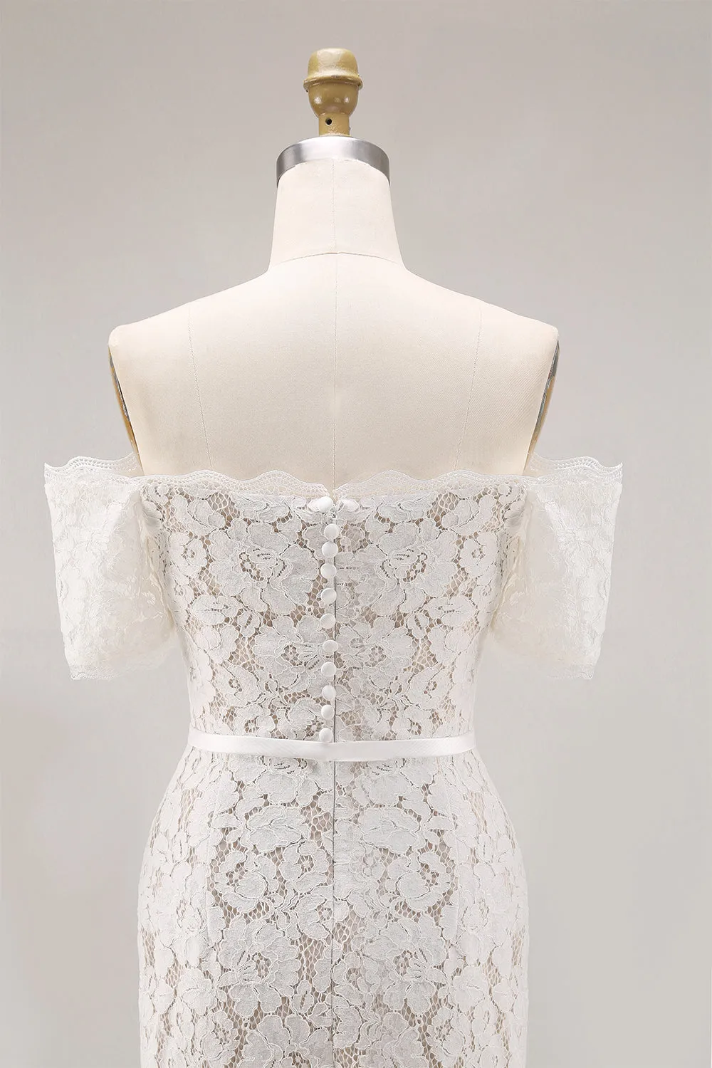 Ivory Off the Shoulder Sheath Lace Short Engagement Dress sold by Wedtrend product image thumbnail 5