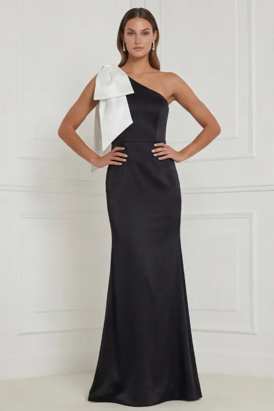 One Shoulder Black Mermaid Long Formal Dress with Bow made by Wedtrend
