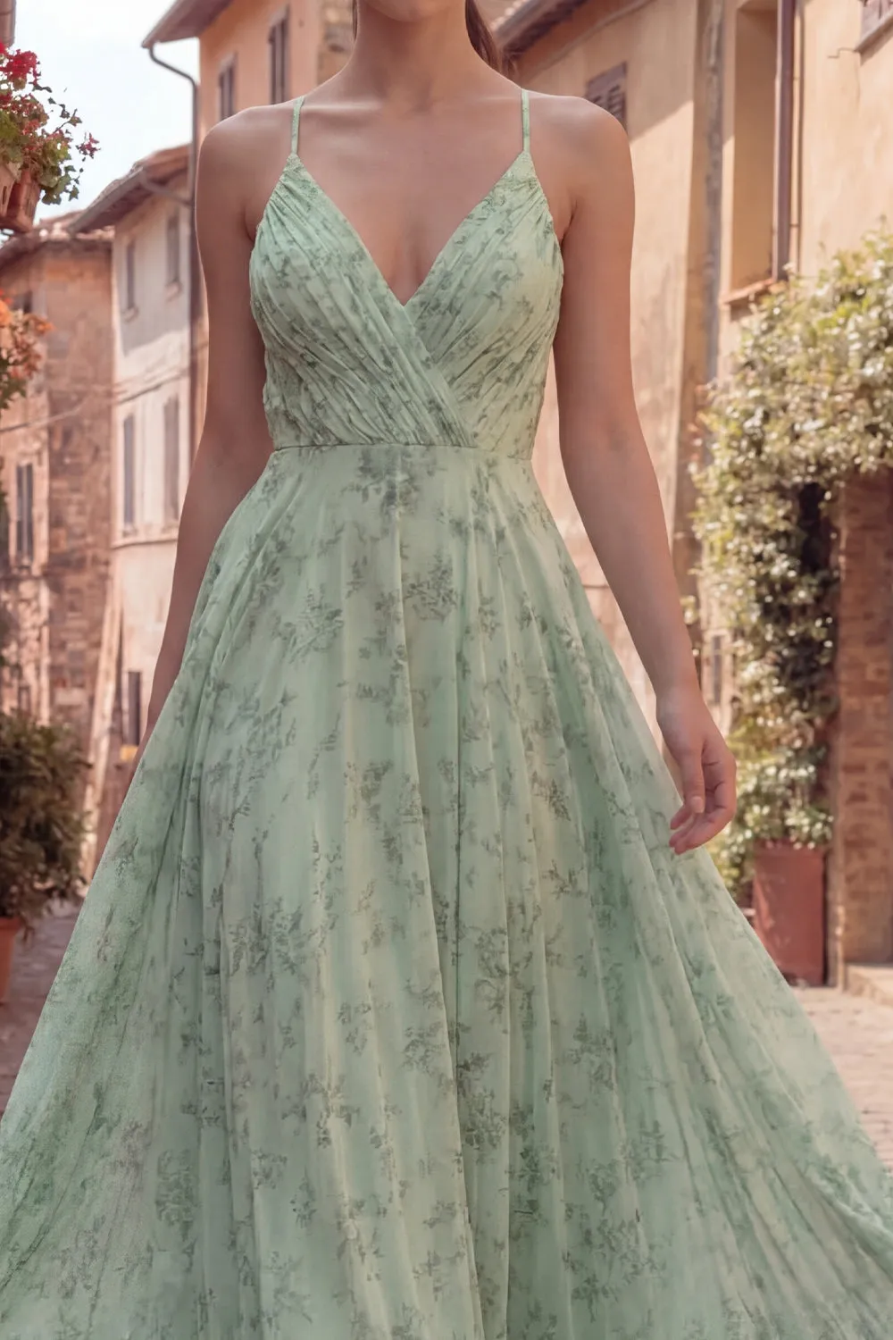 Dusty Sage Ruched A Line Maxi Prom Dress sold by Wedtrend product image thumbnail 3