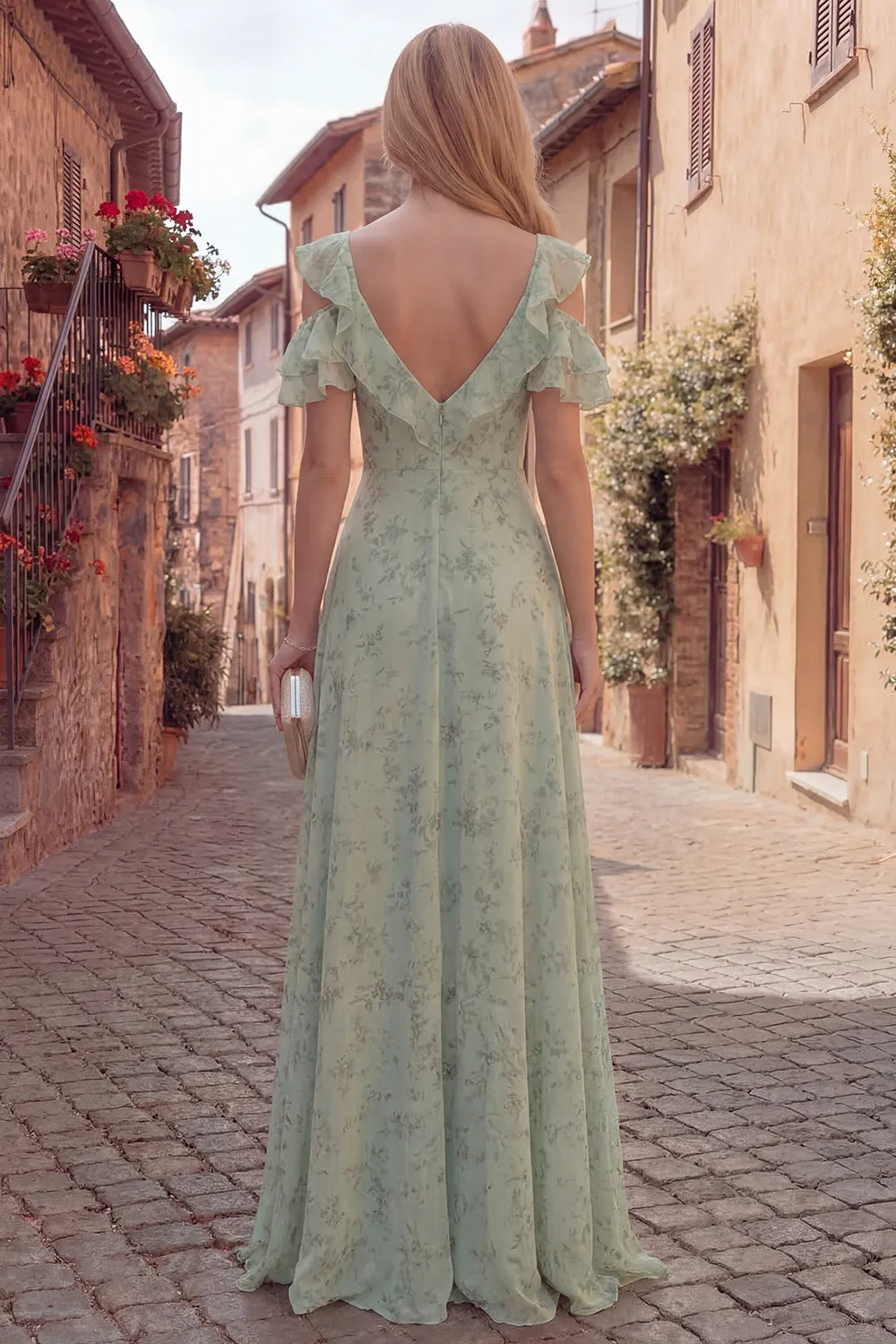 Cold Shoulder Dusty Sage Corset A Line Maxi Prom Dress sold by Wedtrend product image thumbnail 2