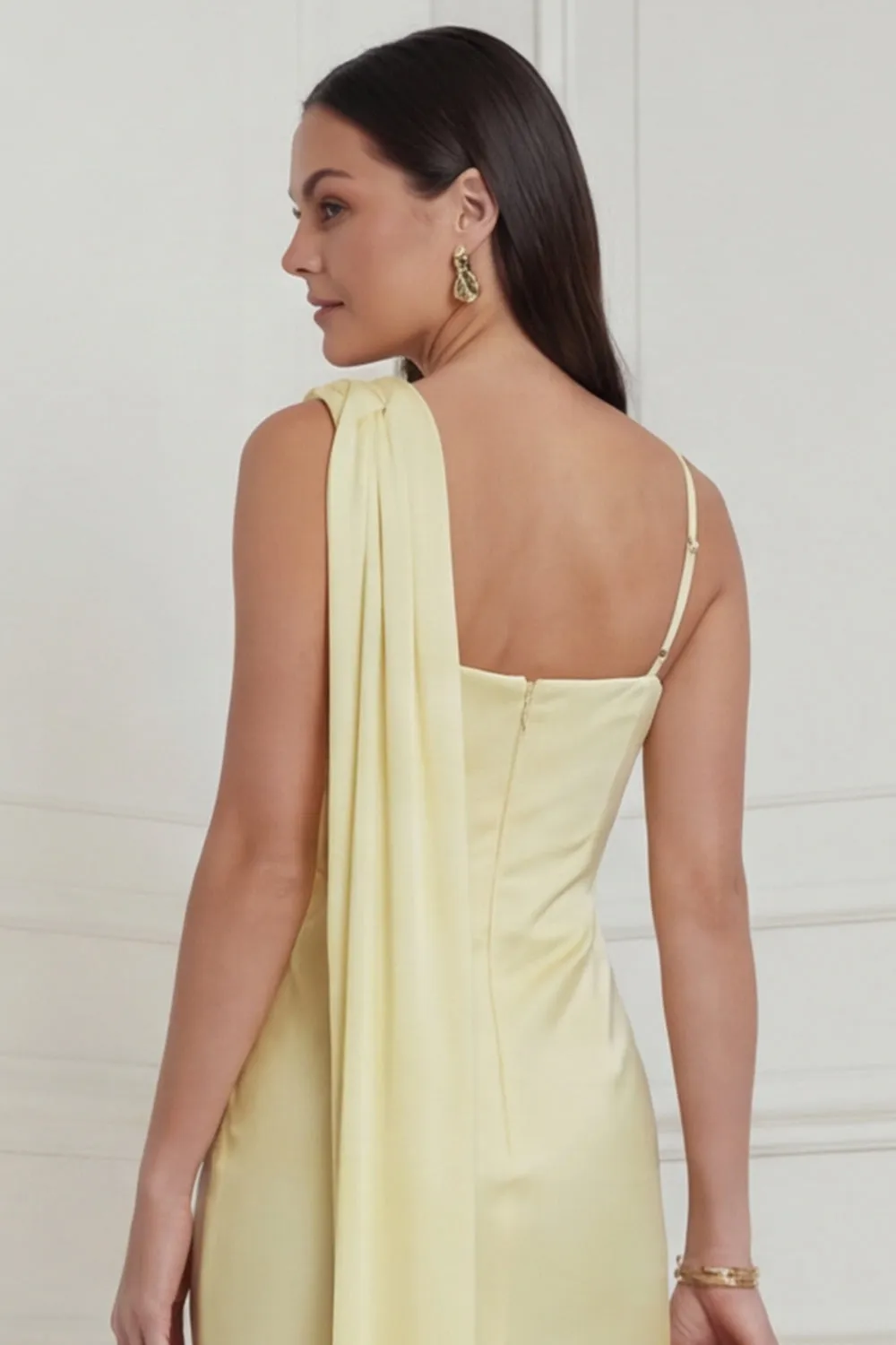 Daffodil Asymmetrical Neck Satin Wedding Guest Dress sold by Wedtrend product image thumbnail 5