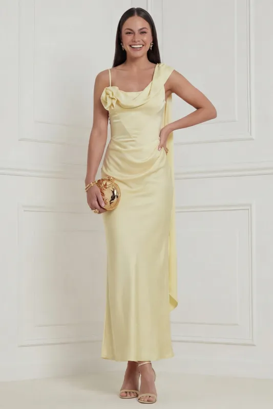 Daffodil Asymmetrical Neck Satin Wedding Guest Dress made by Wedtrend