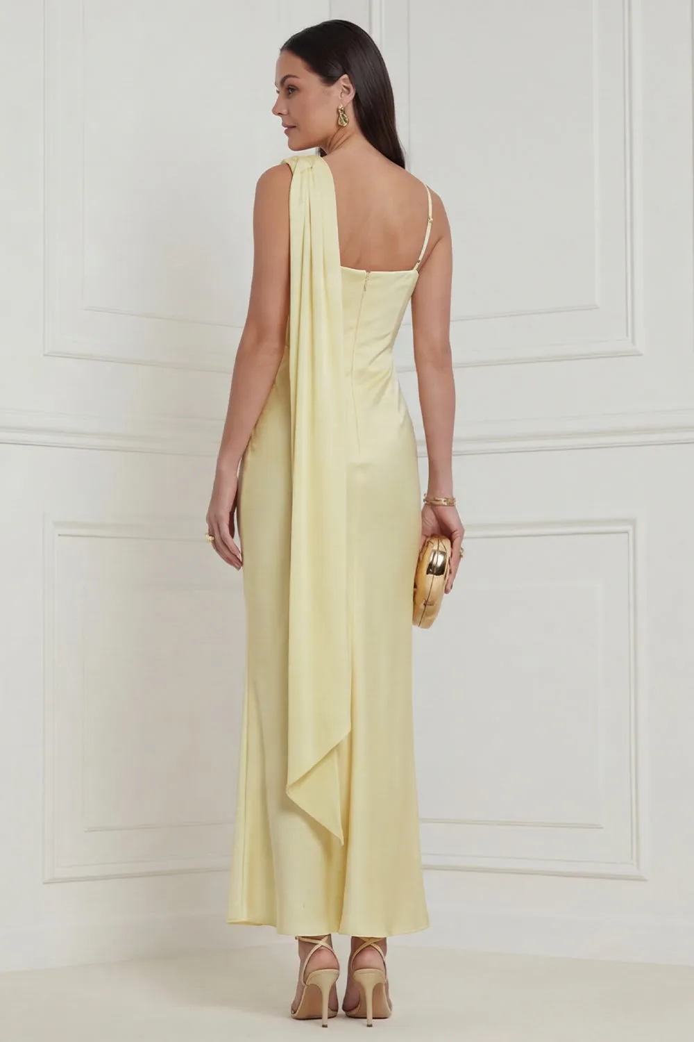 Daffodil Asymmetrical Neck Satin Wedding Guest Dress sold by Wedtrend product image thumbnail 2