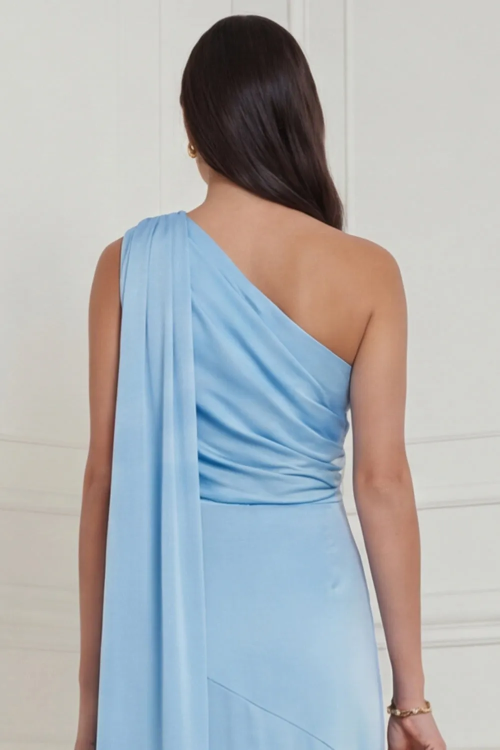 Sky Blue One Shoulder A Line 3D Flower High Low Wedding Guest Dress with Sash sold by Wedtrend product image thumbnail 5