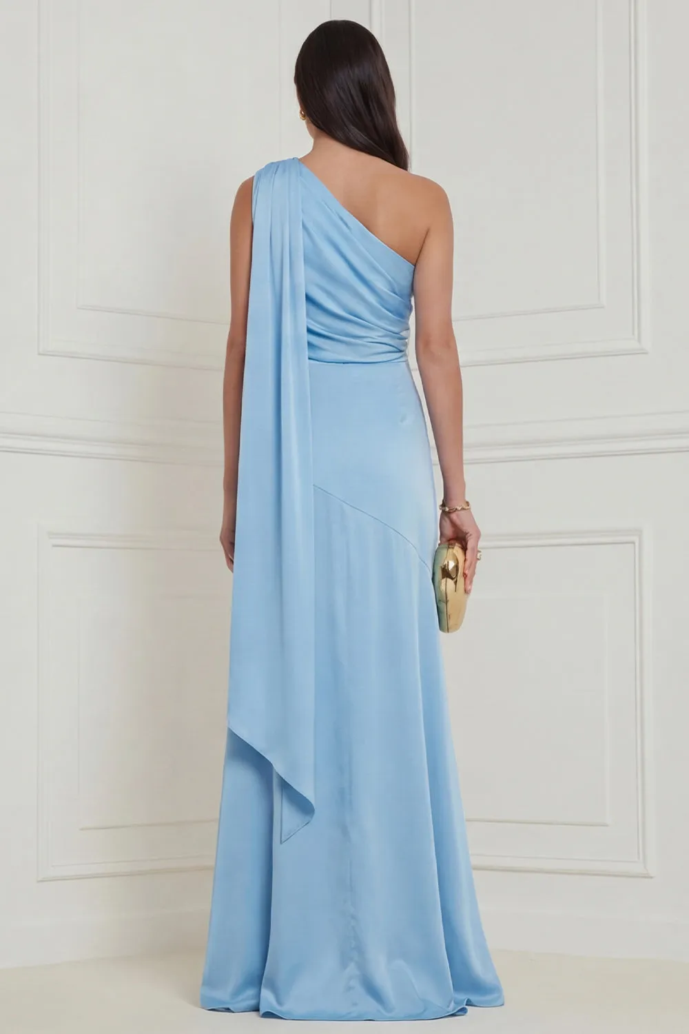 Sky Blue One Shoulder A Line 3D Flower High Low Wedding Guest Dress with Sash sold by Wedtrend product image thumbnail 2