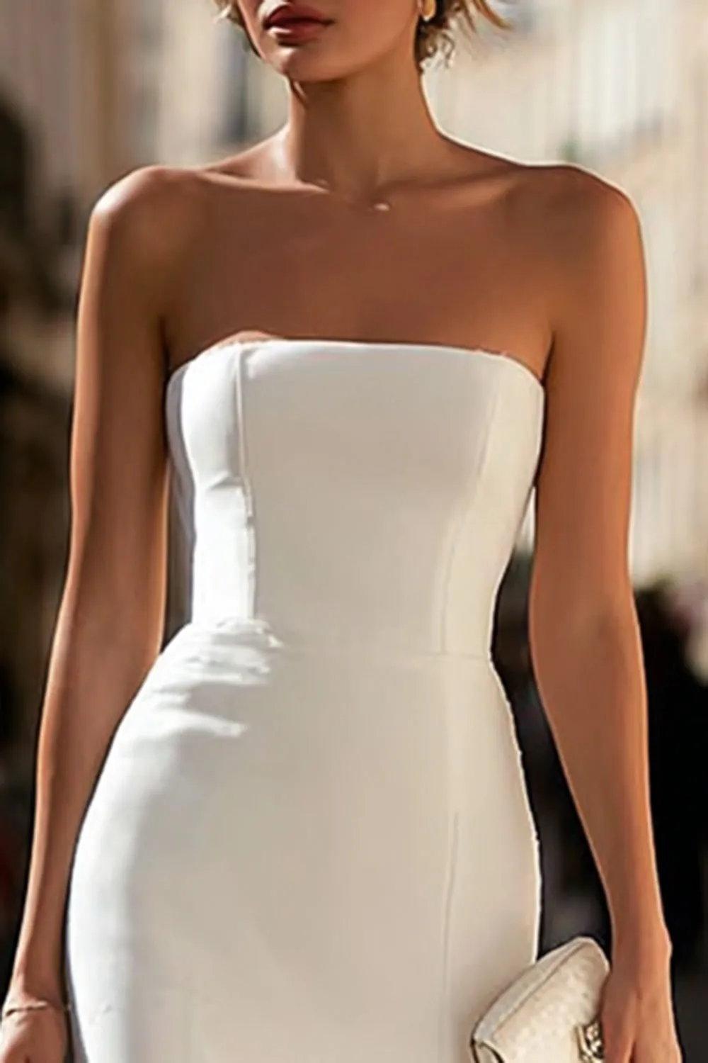 Strapless Bodycon Lace White Bridal Shower Dress sold by Wedtrend product image thumbnail 3